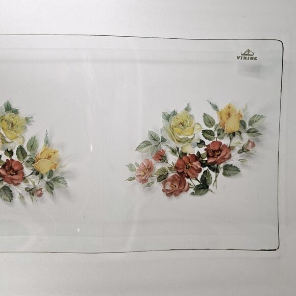 Vintage Viking Glass Hand-Painted Floral Serving Platter Tray Mid-Century Modern - Picture 4 of 9